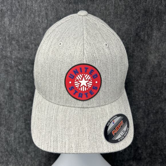 United States FlexFit Fitted Baseball Hat Branded Bills Grey Size L-XL NEW - Picture 1 of 11